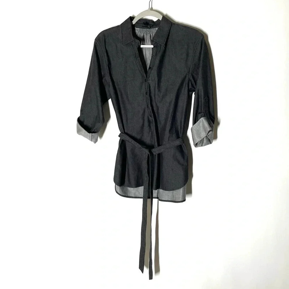 Theory Cotton Silk Blend Button Front Belted Shirt Size Small